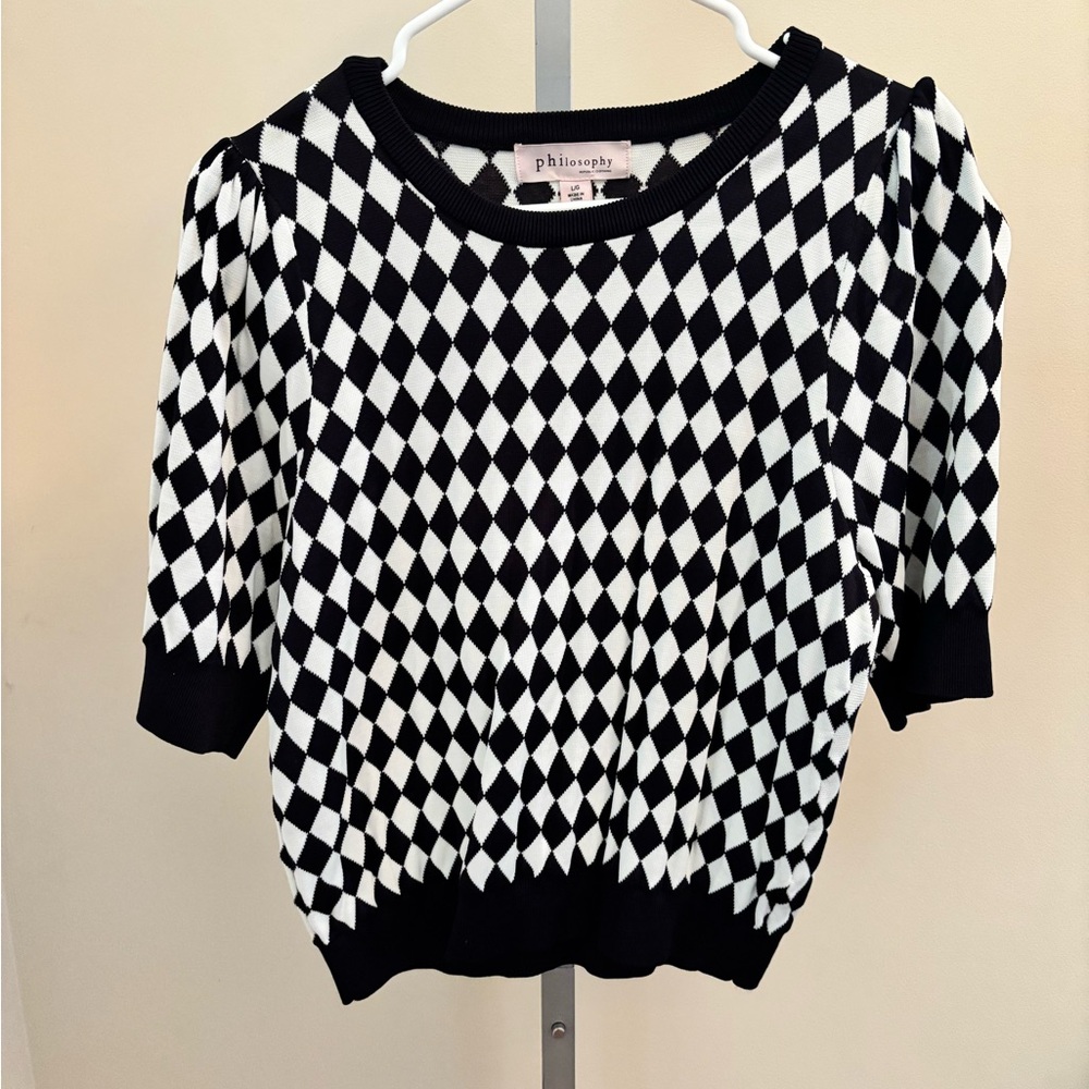 Philosophy Black and White Diamond Pattern Top